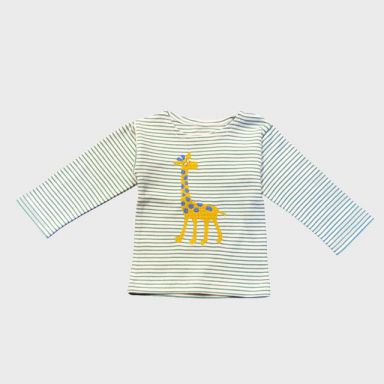 Babyshirt grne Streifen mit gestickter Giraffe