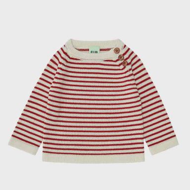 Woll-Babysweater ecru-rot gestreift von FUB
